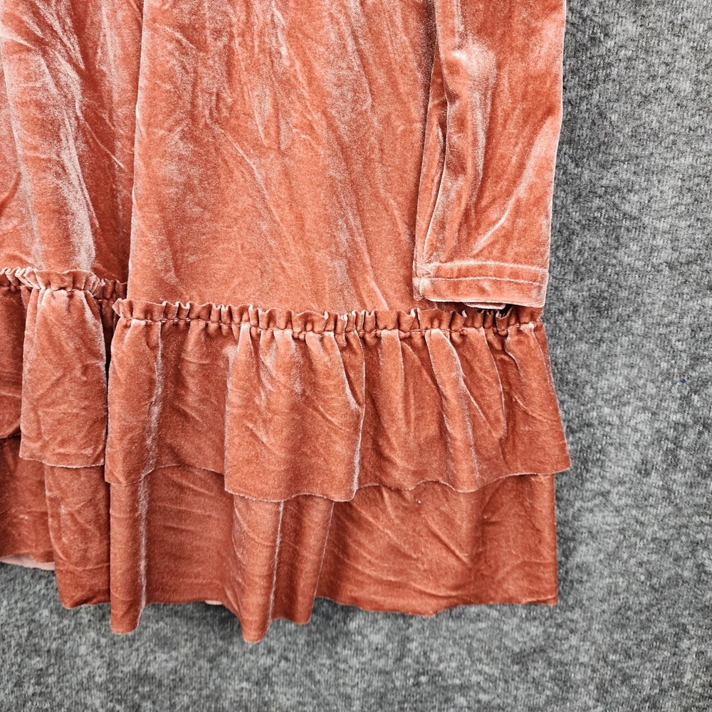 Easel Velvet Tunic Dress Womens Small Rose Pink Ruffle Hem Long Sleeve ED7878 - Picture 4 of 7